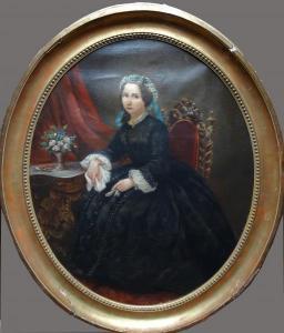 FRENCH SCHOOL,FEMME ASSISE DANS UN INTÉRIEUR, SA COIFFURE COURON,Jean-Mark Delvaux FR 2017-04-25