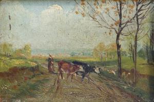 FRENCH SCHOOL,Fermière et vaches sur le chemin,19th century,Auxerre Enchères FR 2018-10-07