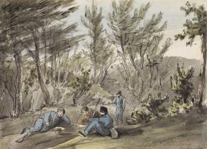 FRENCH SCHOOL,Landscape with Soldiers Resting,1806,Swann Galleries US 2013-01-29