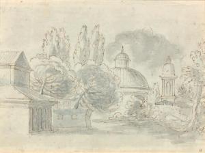 FRENCH SCHOOL,Paysage aux temples et monuments funéraires,18th century,De Maigret FR 2018-06-13