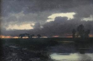 FRENCH SCHOOL,Paysage lacustre au crépuscule,19th century,Millon & Associés FR 2019-05-24