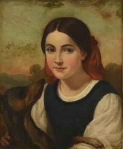 FRENCH SCHOOL,Portrait d'une fillette avec son chien,1872,Artprecium FR 2015-06-19