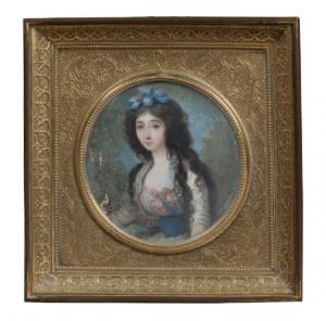 FRENCH SCHOOL,Portrait de femme au ruban bleu,19th century,Aguttes FR 2018-12-18