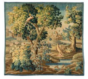 FRENCH SCHOOL,show trees and birds in the foreground and a villa,Hindman US 2017-03-30