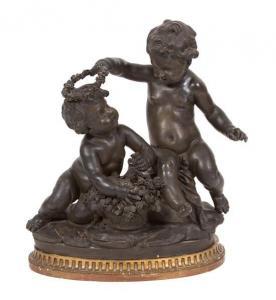 FRENCH SCHOOL,two putti seated with a flower wreath,Hindman US 2018-04-05