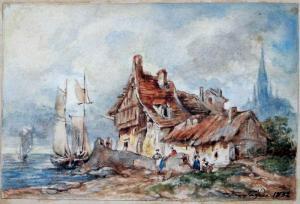 FRENCH SCHOOL,"Vieux grément devant une maison en bord de mer".,1832,Audap-Mirabaud FR 2014-04-29