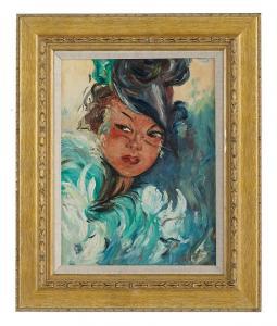 FRENCH SCHOOL,Woman in a Green Feather Boa,New Orleans Auction US 2017-01-29