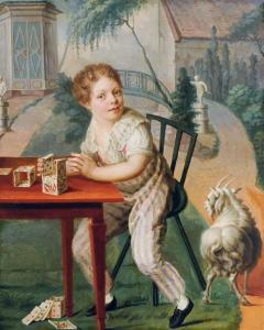 FRENCH SCHOOL,Young boy playing with cards in a garden,Christie's GB 2009-12-16