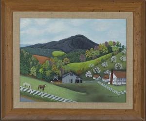 FRENCH TURNER HARRIET 1886-1967,Farm landscape with horses in a fenced pasture.,Quinn's 2014-05-17
