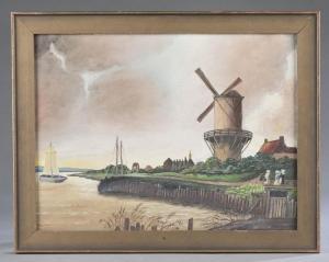 FRENCH TURNER HARRIET 1886-1967,Landscape with a windmill on a riverbank.,Quinn & Farmer 2022-06-04