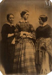 FRENET Jean Baptiste, Jean 1814-1889,Madame Frénet avec ses filles Caroli,1850-55,Millon & Associés 2022-06-21