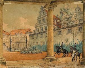 FRENZEL Johann Gottfried A 1782-1855,In the Courtyard of the Dresden Castle,Van Ham DE 2014-11-14