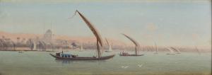 FRERE Ch. Theodore, Bey 1814-1888,Dhows on the Nile with Cairo beyond,1836,Rosebery's GB 2024-02-27
