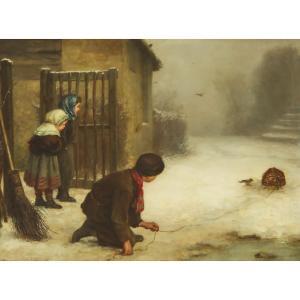 FRERE Pierre Edouard 1819-1886,CHILDREN CATCHING A BIRD, WINTER,Waddington's CA 2023-07-13