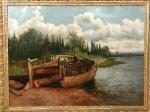 FRERICHS Wilhelm Charles Antony,Lakeside landscape w/old wooden boat,1850,Leland Little 2003-03-08
