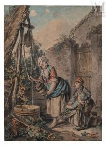 FREUDENBERGER Sigismond 1745-1801,Petite famille autour d\’un puits,Millon & Associés FR 2023-05-23