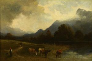 FREY Wilhelm 1826-1911,Landschaft mit Hirtin und Vieh,Wendl DE 2023-10-25
