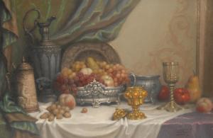 FRIEDLINGER Jeno 1890-1963,Still Life, Ripe Grapes, Pears, Peaches,Bamfords Auctioneers and Valuers 2022-05-05