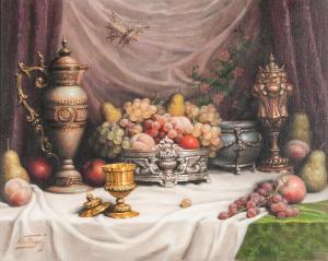 FRIEDLINGER John 1908,Ornate Tabletop Still Life with Fruit and Butterfly,Skinner US 2020-07-16