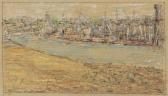 FRIEDMAN Arnold Aaron 1879-1946,Industrial Landscape on a River,1935,Swann Galleries US 2021-09-21