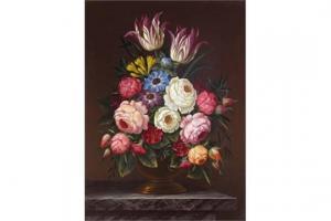 FRIEDMANN A 1900-1900,Still life of flowers in a vase on a marble ledge,Woolley & Wallis 2015-09-23