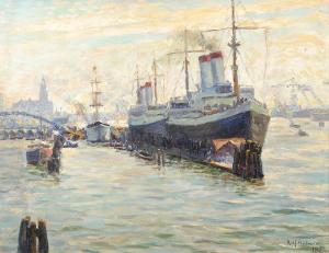 FRIEDMANN Rolf 1878-1957,Hamburger Hafen mit Blick zum Michel,1937,Wendl DE 2017-03-02