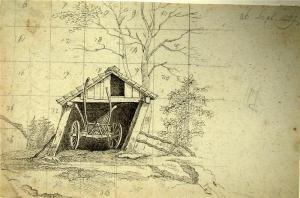FRIEDRICH Caspar David,An einen Baum angelehnte Hütte mit Heuwagen,1829,Reiner Dannenberg 2010-03-19