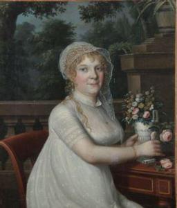 FRIEDRICH DRYANDER Johann 1756-1812,Portrait de femme arrangeant un bouquet,Osenat FR 2021-03-07