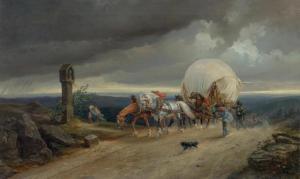FRIEDRICH Gustav Adolf 1824-1889,Carriage in a storm,1852,Galerie Koller CH 2017-03-31