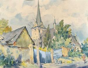 FRIEDRICH Hans 1910,View of a little town with church,1945,Nagel DE 2012-06-27