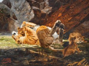 FRIESE Richard Bernhard L. 1854-1918,A lioness with playing cubs,1885,Palais Dorotheum AT 2023-09-07
