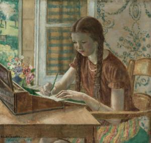 FRIESEKE Frederick Carl 1874-1939,Girl at the Writing Desk,1927,Bonhams GB 2023-11-07