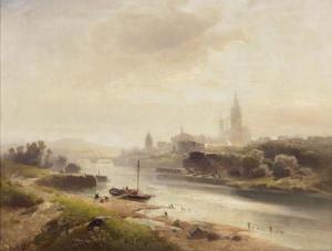 FRIESEN Ludwig 1800,Blick auf eine an einem Fluß gelegene Stadt,DAWO Auktionen DE 2016-09-21