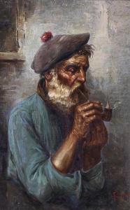 FRIGERIO R. 1800-1900,Elderly pipe smoker by a window; An elderlypipe smoker,Bonhams GB 2008-11-18