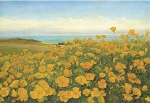 FRIMODT Johanne N. Louise 1861-1920,A field of buttercups by the coast,1902,Christie's GB 2004-11-18