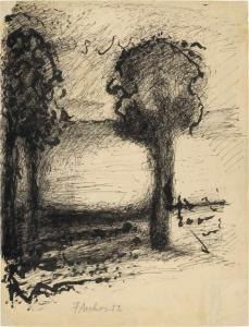 FRITZ ASCHER 1873-1970,Zwei Bäume in weiter Landschaft,1952,Galerie Bassenge DE 2020-06-05