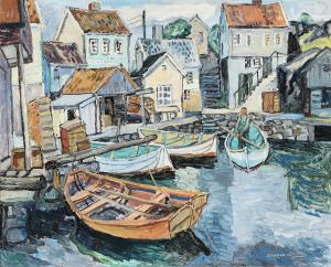 FRITZVOLD Reidar 1920-1998,“Fiskehavn Sørpå\”,1954,Bruun Rasmussen DK 2023-08-15