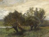 FROLICHER Otto 1840-1890,Ebene Landschaftspartie bei einem Fluss mit Weiden,Dobiaschofsky 2008-05-21
