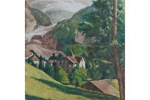 FROMME Ludwig 1882-1933,Blick auf ein Dorf vor einem steilen Gebirge,Heickmann DE 2015-03-14