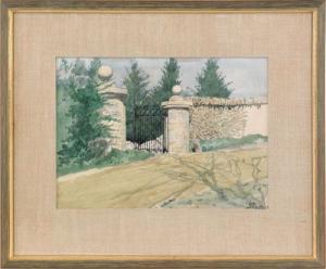 FROST Sr. Arthur Burdett 1851-1928,landscape with stone wall and gate,Pook & Pook US 2011-01-15