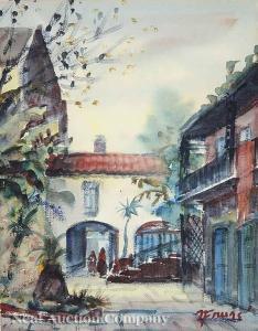 FRUGE Nestor Hippoyle 1914-2011,French Quarter Patio,Neal Auction Company US 2007-10-08