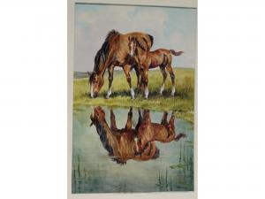 FRY FRANCES,Reflection of mare and foal grazing beside a strea,20th Century,Tamlyn & Son 2016-06-15