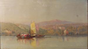 FRYER George G 1800-1800,Boats at sunrise on an Italian lake,1876,Lacy Scott & Knight GB 2017-06-10