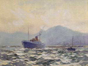 FRYER Wilfred Moody,Merchant vessel in a rough sea with fishing boats,Clevedon Salerooms 2019-11-14