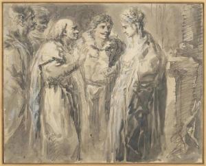 FUCHS Christoph,A theatre scene with a woman speaking to a group o,Galerie Koller 2016-03-22