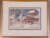 FUJISHIMA Takeji 1867-1943,Snow lwashimizu - Hachiman Shrine, ,1952,B.S. Slosberg, Inc. Auctioneers 2023-09-07