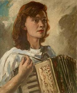 FULLER Leonard John 1891-1973,Portrait of a female playing an accordion,David Lay GB 2023-08-24
