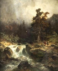 FUNK Heinrich 1807-1877,High mountains landscape with a torrential brook,1869,Nagel DE 2022-11-16