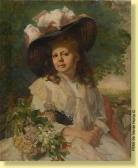 FUNK Wilhelm Heinrich 1866-1949,Jeune fille au chapeau rose,Horta BE 2007-02-12