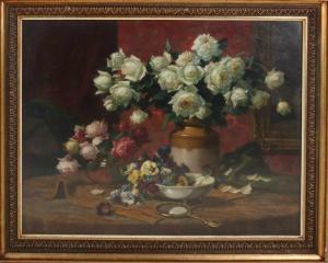 FUNKE Anton 1869-1955,Large still life with roses.,Twents Veilinghuis NL 2019-06-28